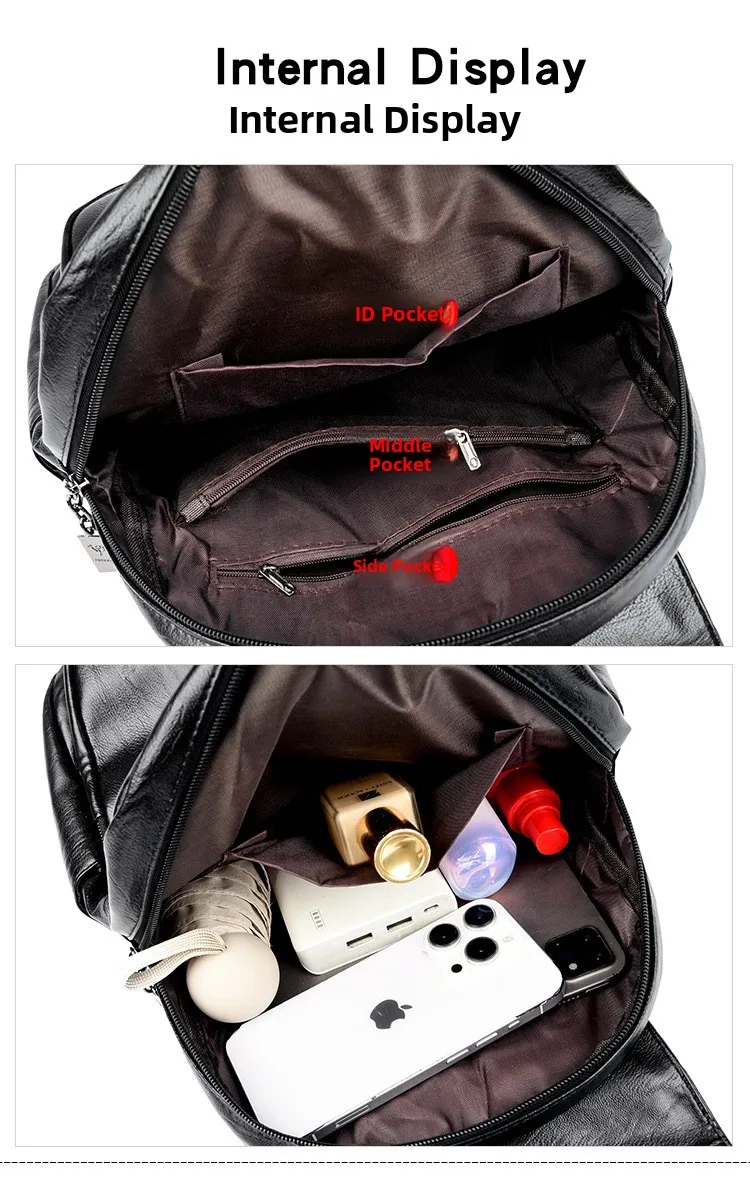 Women's Large Capacity Soft Leather Backpack Fashionable Versatile Travel Bag Urban Minimalist Style PU Material Zipper Opening Women's Large Capacity Soft Leather Backpack Fashionable Versatile Travel Bag Urban Minimalist Style PU Material Zipper Opening