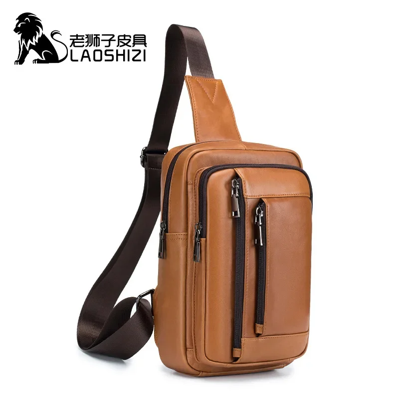 

LAOSHIZI New Retro Genuine Leather Men's Chest Leisure Fashion Messenger Multifunctional Large-capacity Shoulder Bag