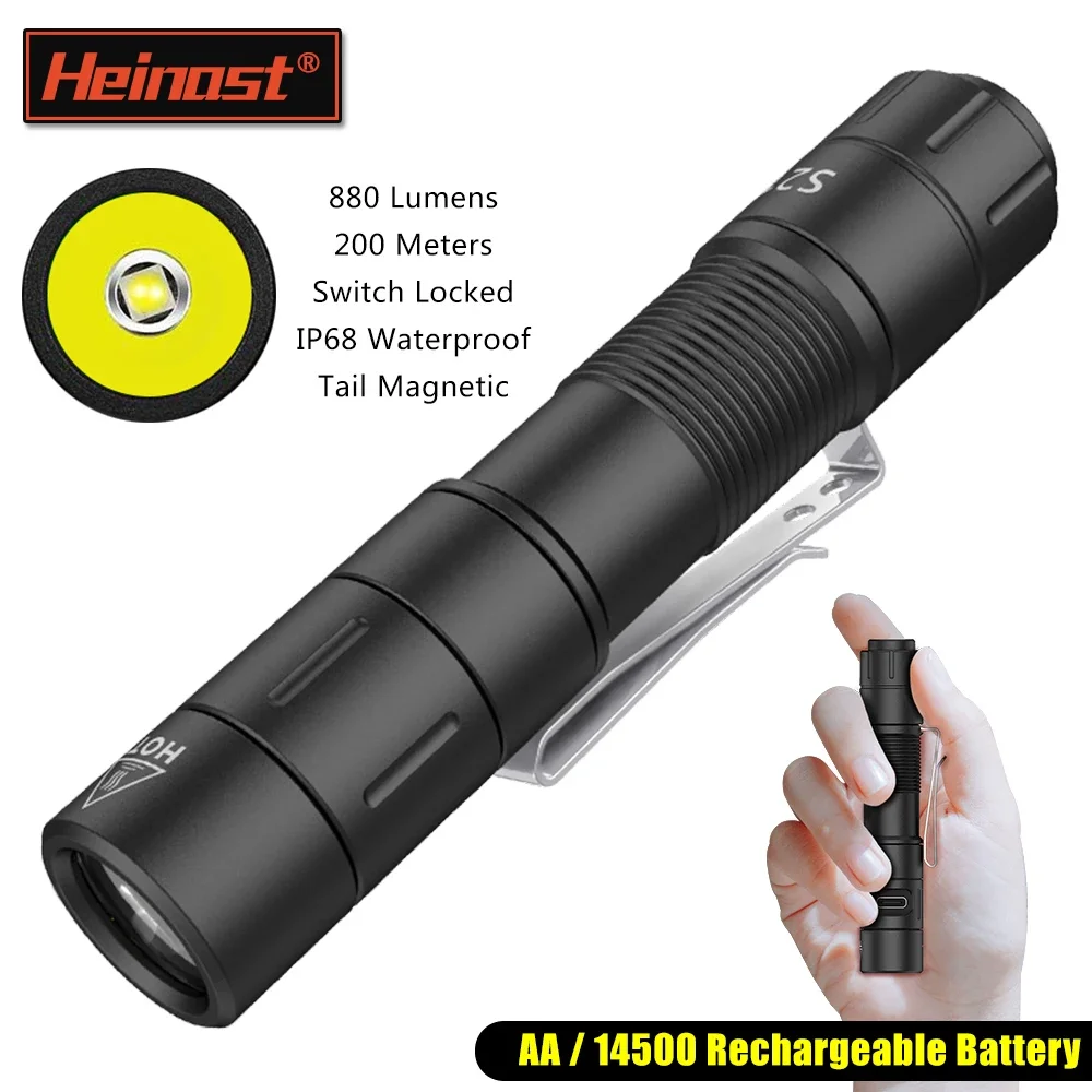 

S21 Super Bright AA EDC Flashlight with Magnetic Tail and 1000mah Rechargeable Battery,880 Lumens,5 Modes with Mode Memory, Ip68