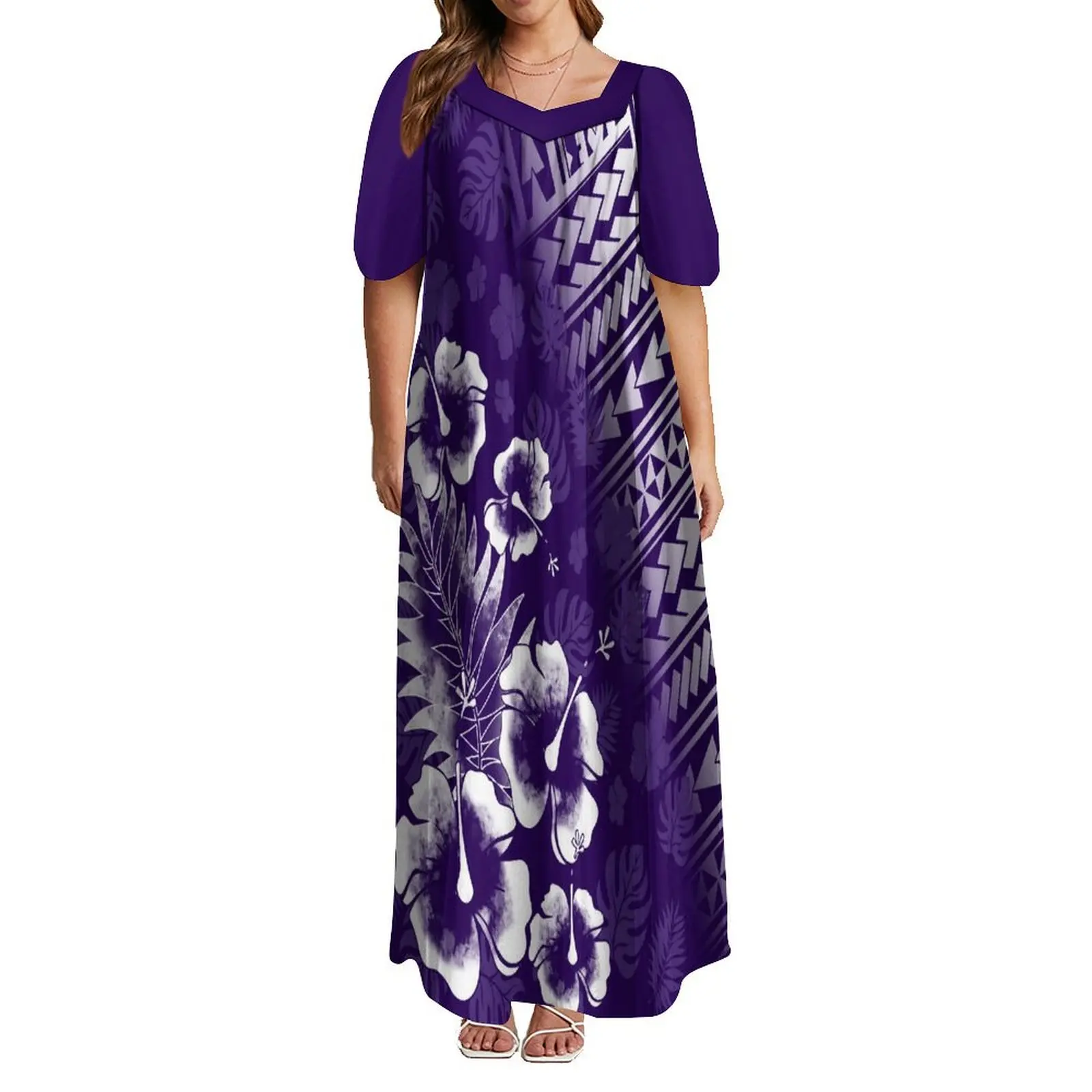 

2023 Women'S Long Loose Dress Elegant 6xl Low-Cut Dress Pacific Island Dress Mumu Polynesian Tribe Design