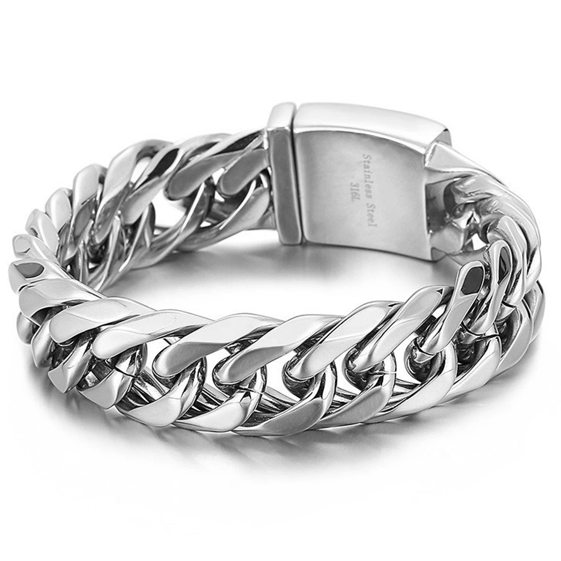 

Granny Chic Men's 16MM Wide Heavy Duty Silver Tone Real 316L Stainless Steel Curb Cuban Link Chain Bracelet Bangle 7-11inch