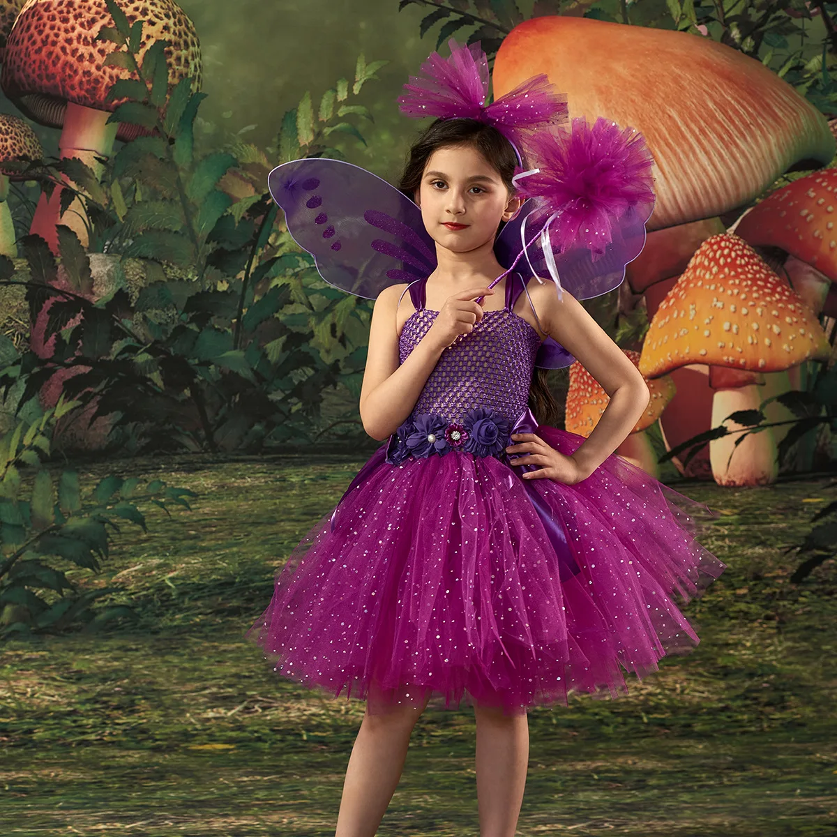 

Sparkly Purple Fairy Tutu Dress For Girls Halloween Costume Glittery Butterfly Princess Dresses With Wings Kids Birthday Outfit