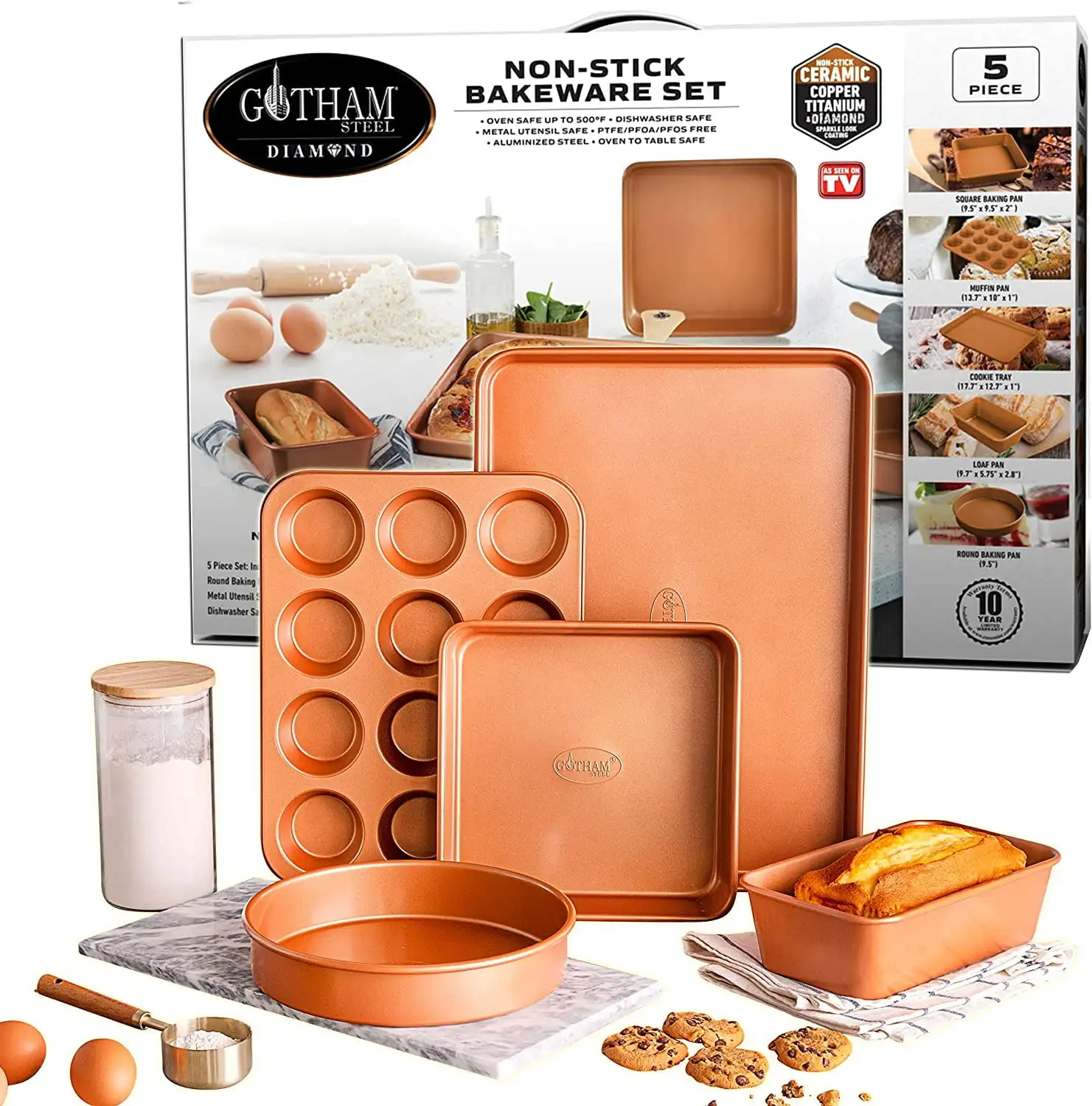 Copper Bakeware Set with Nonstick Titanium Ceramic Coating 5 Pcs Bakeware Set bakeware cake pan baking tray forma baking pan
Copper Bakeware Set with Nonstick Titanium Ceramic Coating 5 Pcs Bakeware Set bakeware cake pan baking tray forma baking pan
