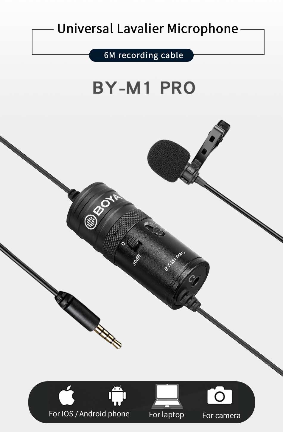 Generic 6m 3.5mm Condenser Microphone For PC Mobile IPhone Android