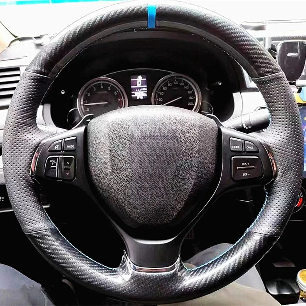 

Car Steering Wheel Cover Non-slip Black Carbon Fiber Leather For Suzuki Baleno 2016 2017-2019 Alivio 2015 2016 2017 2018 2019