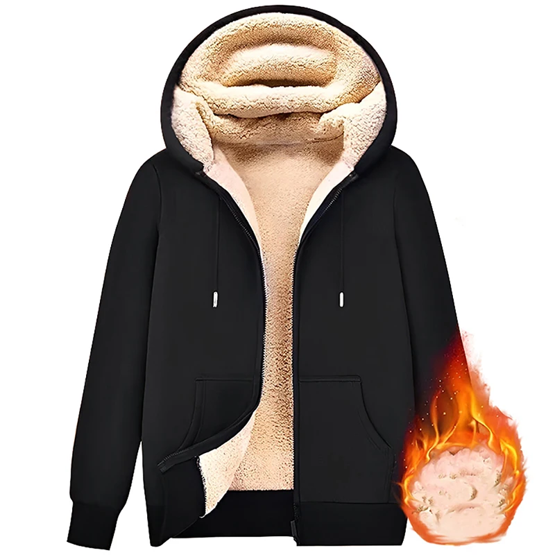 

Модная Толстовка пальто с передними карманами, теплая куртка на молнии для мужчин и женщин, зимний однотонный кардиган с плюшевой подкладкой и капюшоном