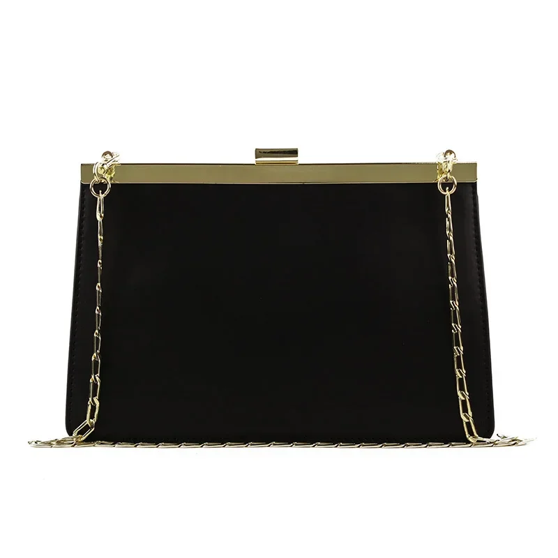 

Female Niche Design Cowhide Chain Single Shoulder Handbag Envelope Magnetic Buckle Plain Grain Cowhide Underarm Bag