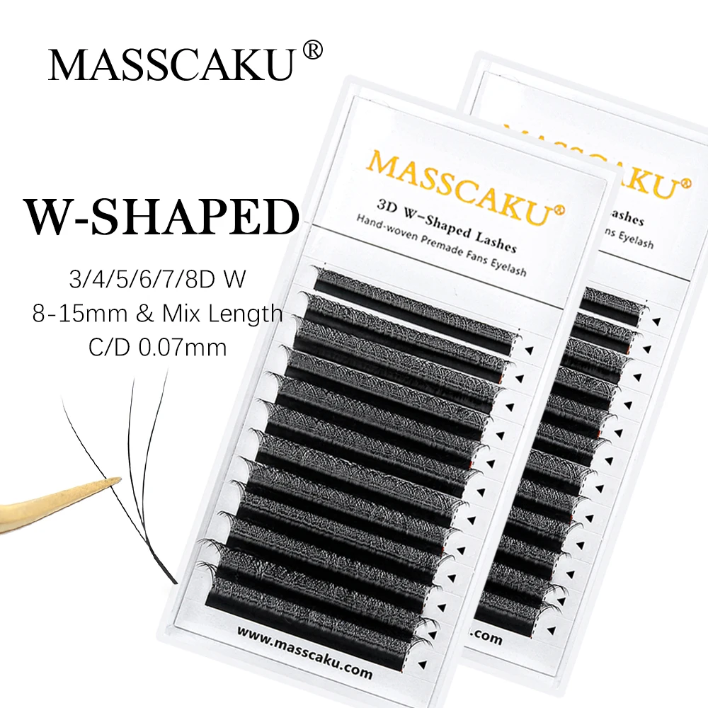 

MASSCAKU 3D 4D 5D 6D 10D C/D Curl Natural Light Individual Lashes W Shape Bloom Premade Volume Fans Eyelash Extensions Supplies