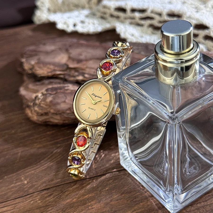 New Arrival TikTok Diamond Embedded Oval Shape Miniature Retro Rainbow Luxury Watch Elegant Compact Design Direct Sale New Arrival TikTok Diamond Embedded Oval Shape Miniature Retro Rainbow Luxury Watch Elegant Compact Design Direct Sale