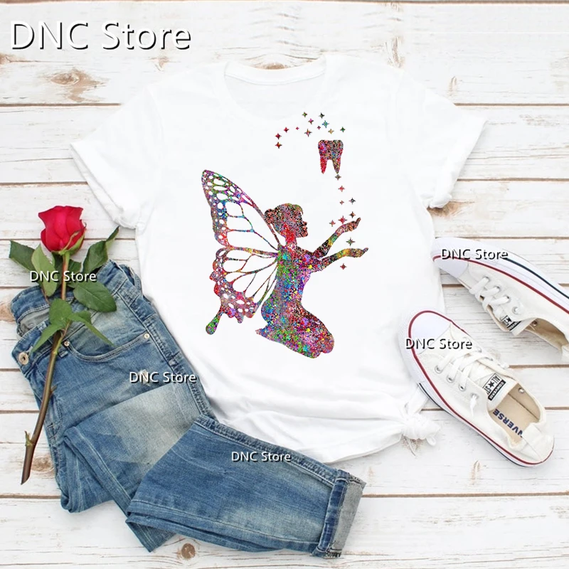 Tee Shirt Femme Funny Watercolor Tooth fairy Graphic Print Women t-shirt Summer Harajuku tshirt Fashion Vintage T-Shirt Female
Tee Shirt Femme Funny Watercolor Tooth fairy Graphic Print Women t-shirt Summer Harajuku tshirt Fashion Vintage T-Shirt Female