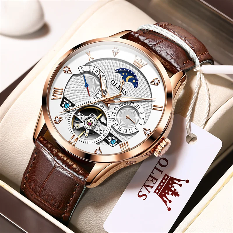 

OLEVS Luxury Tourbillon Sport Watch Top Brand Creative Skeleton Automatic Mechanical Men Watches Date Luminous Waterproof Reloj