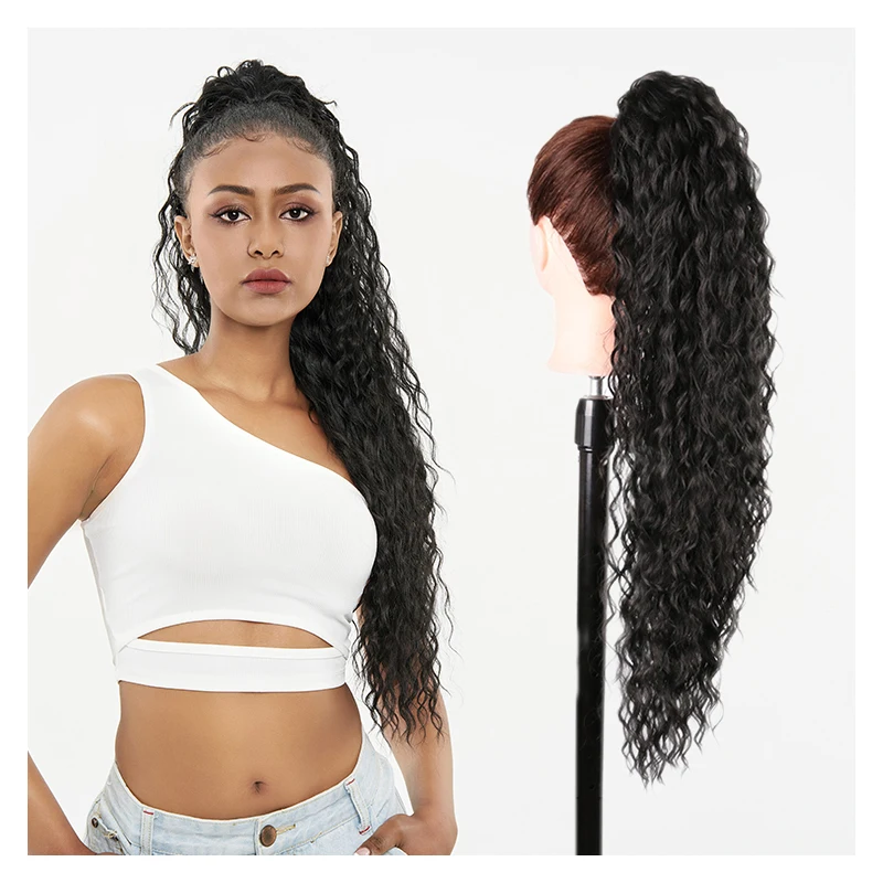 

Curly Ponytail Extensions Clip in Synthetic Drawstring Ponytail Wig Long 28Inch Water Wave Afro Pony Tail Women Hairpiece False