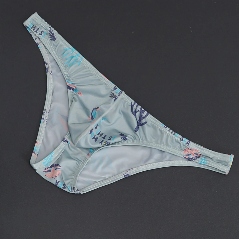 

Sexy Print Briefs Low Waist Breathable Men Underpant Ice Silk Underwear Comfy Elastic Male Panties Erotic Lingeri U Convex Pouch