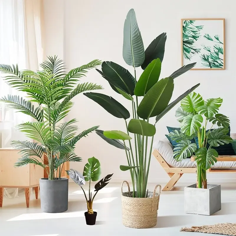 

Садовые растения, пальмы, Зеленые искусственные офисные домашние листья, пластиковые декоративные ветки, комната монстеры, поддельные большие для тропических растений 60-95 см