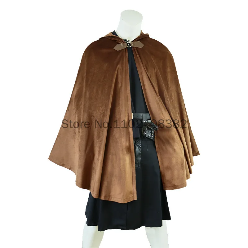 

Adult Unisex Short Renaissance Hooded Cape Velvet Archer Hunter Cloak Victorian Capelet Medieval Hobbit Halloween Costume