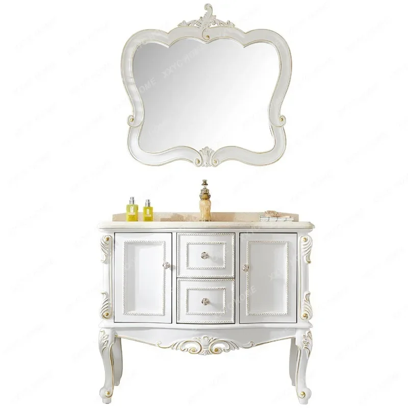 Simple European-Style Bathroom Cabinet Combination Oak Solid Wood Washbasin Cabinet Arc Bathroom Cabinet Marble Inter-Platform
Simple European-Style Bathroom Cabinet Combination Oak Solid Wood Washbasin Cabinet Arc Bathroom Cabinet Marble Inter-Platform