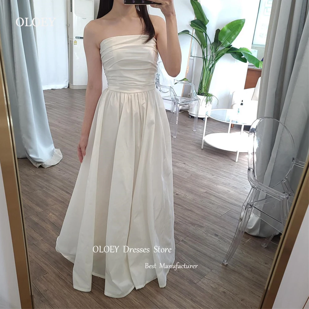 

OLOEY Simple A Line Taffeta Korea Wedding Dresses Strapless Floor Length Corset Back Bridal Gowns Plus Size Photoshoot