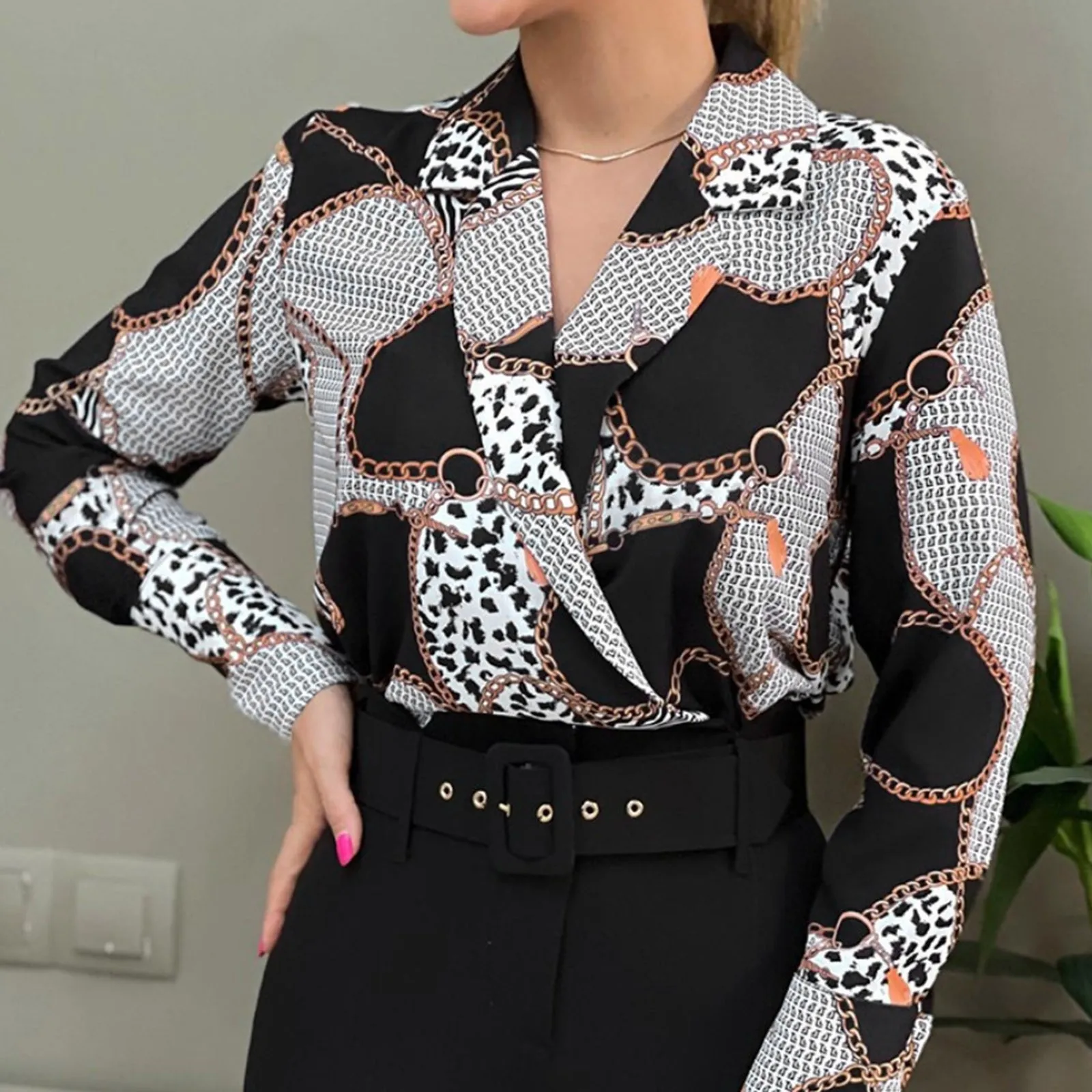 Women's Autumn Loose Fitting Long Sleeved V Neck Pullover Printed Shirt Shirt Shirt Business Casual Clothes 
Women's Autumn Loose Fitting Long Sleeved V Neck Pullover Printed Shirt Shirt Shirt Business Casual Clothes
