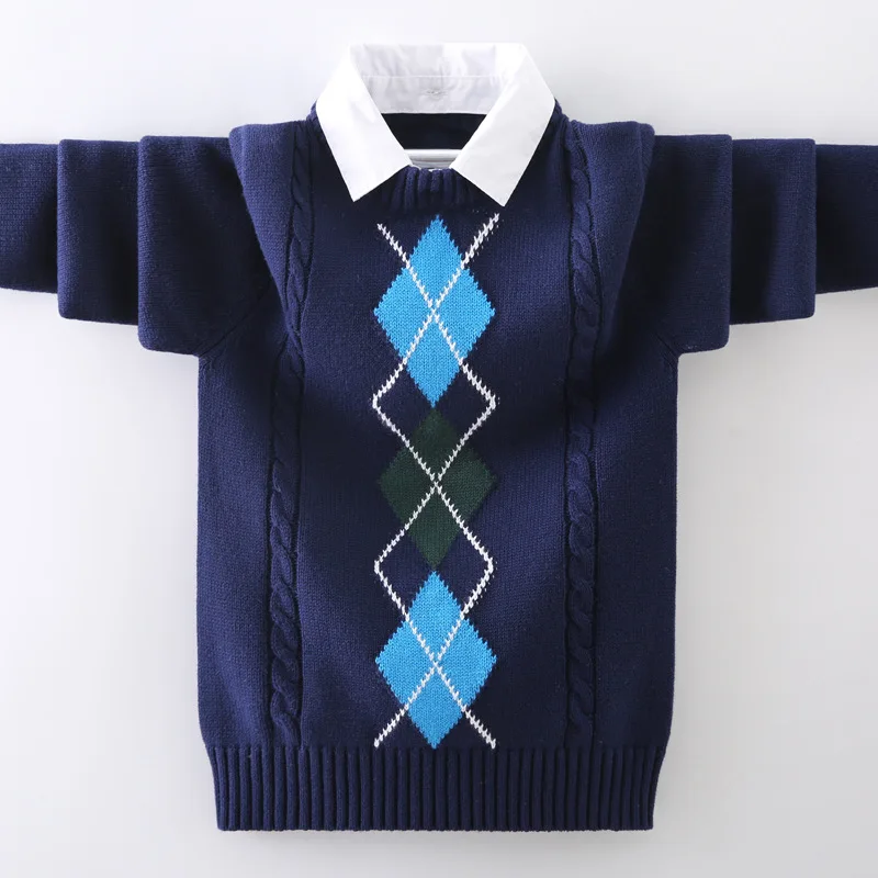 

Boys School Uniform Sweater 2024 New Winter Kids Casual Warm Knitted Pullovers For Teenager Children's 4-15 Years Clothes