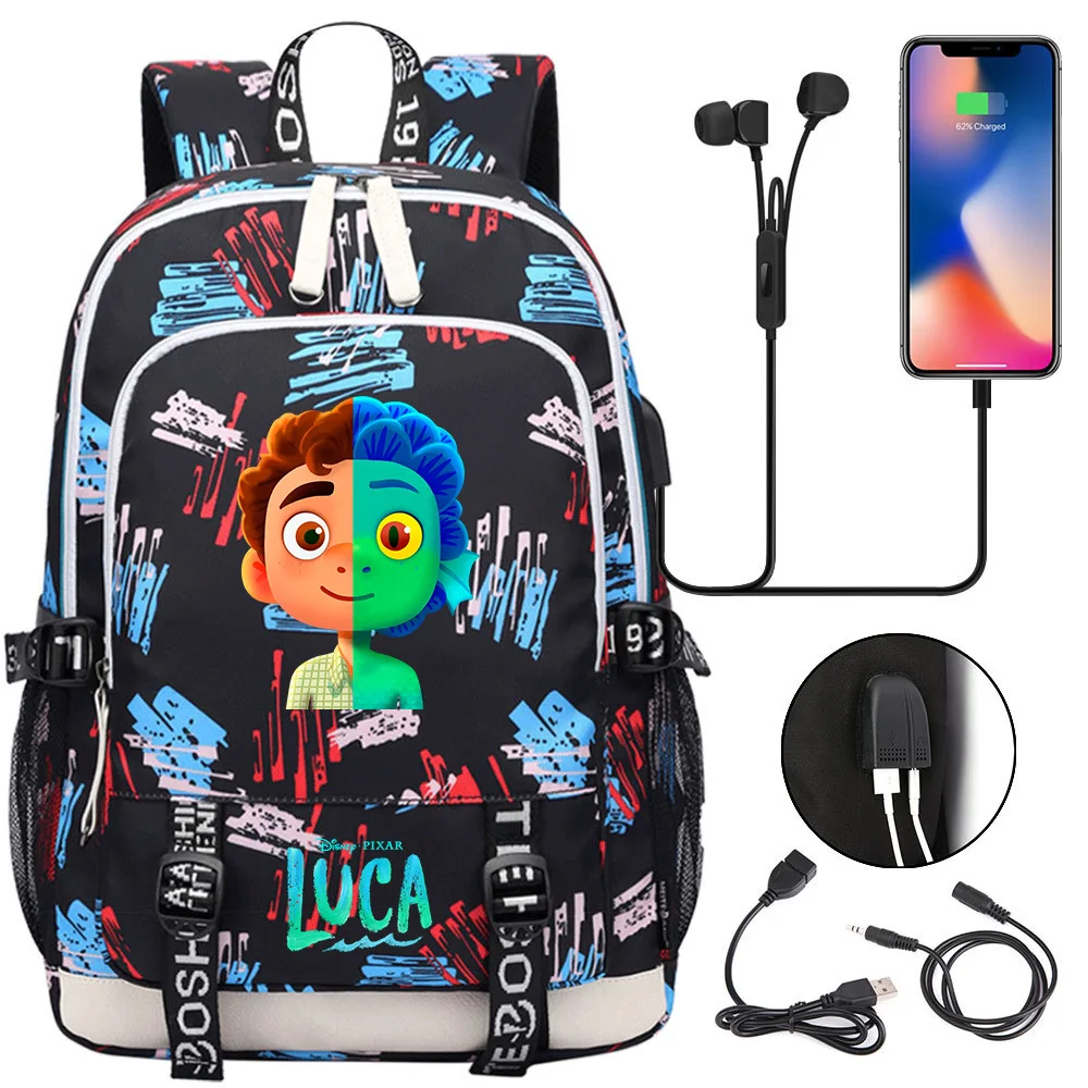 

Disney Luca Alberto Sea Monster Backpacks Teenager USB Charging Laptop Backpack Women Men Rucksack Mochila Travel Bag