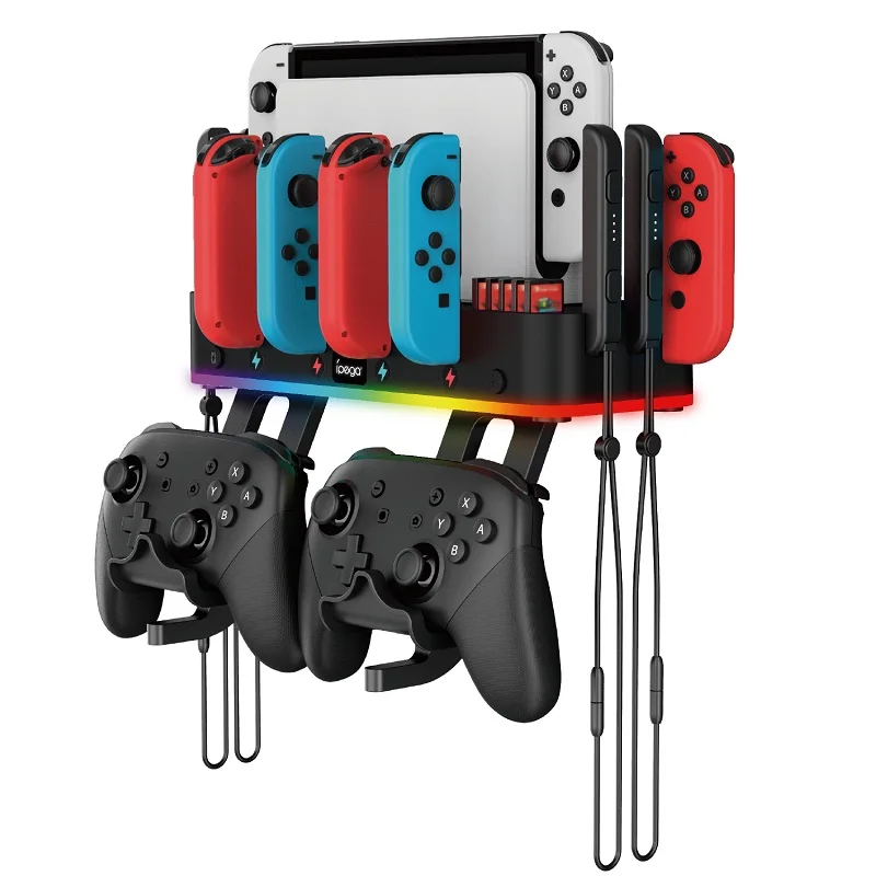 

Ipega SW107 RGB Wall Mount with Joy-Con Charger Holder for Nintendo Switch /OLED Accessories Pro Controller Holder 10 Card Slots