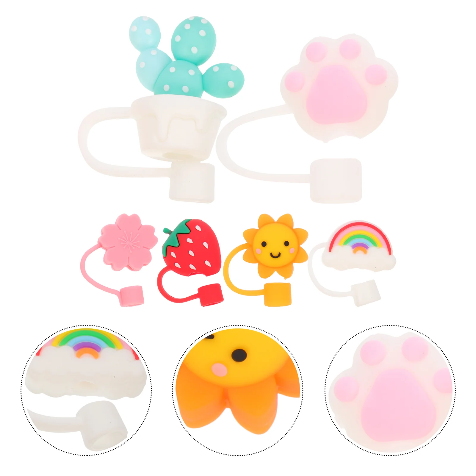 

2/3/4/6/8Pcs Silicone Straw Tips Drinking Dust Cap Splash Proof Plugs Straw Cover Cartoon Straw Protectors Drinking Straw Caps