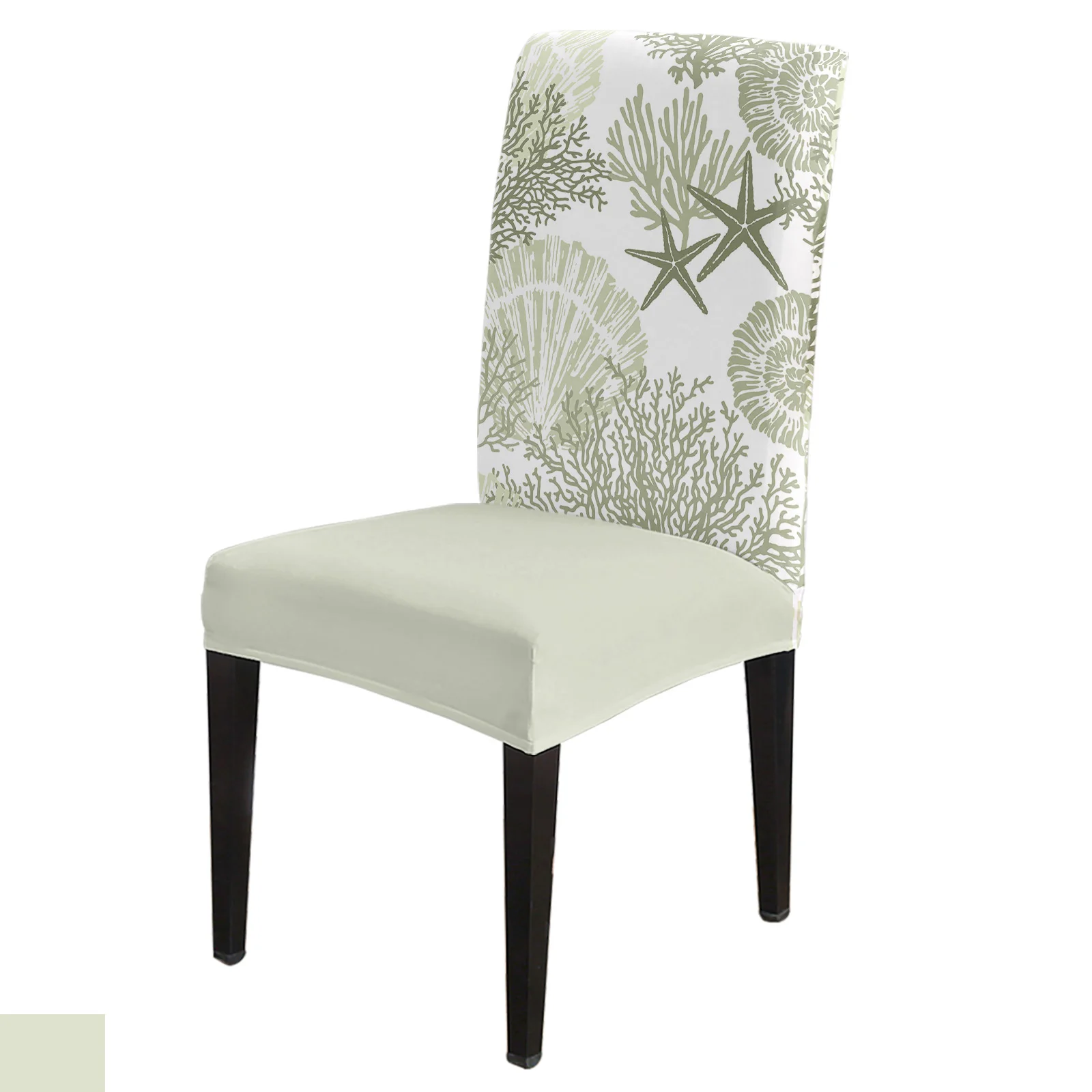 

Sage Green Ocean Coral Shells Starfish Chair Cover Set Kitchen Stretch Spandex Seat Slipcover Home Decor Dining Room Seat Cover