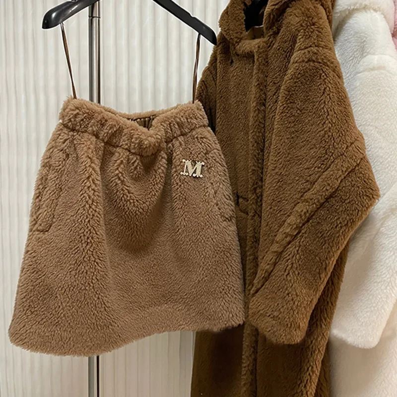 

New Winter Teddy Bear Skirt Women High Quality Camel Wool Blend Skirt Fashion Warm Alpaca Wool Skirt Thick Female Autumn Winter