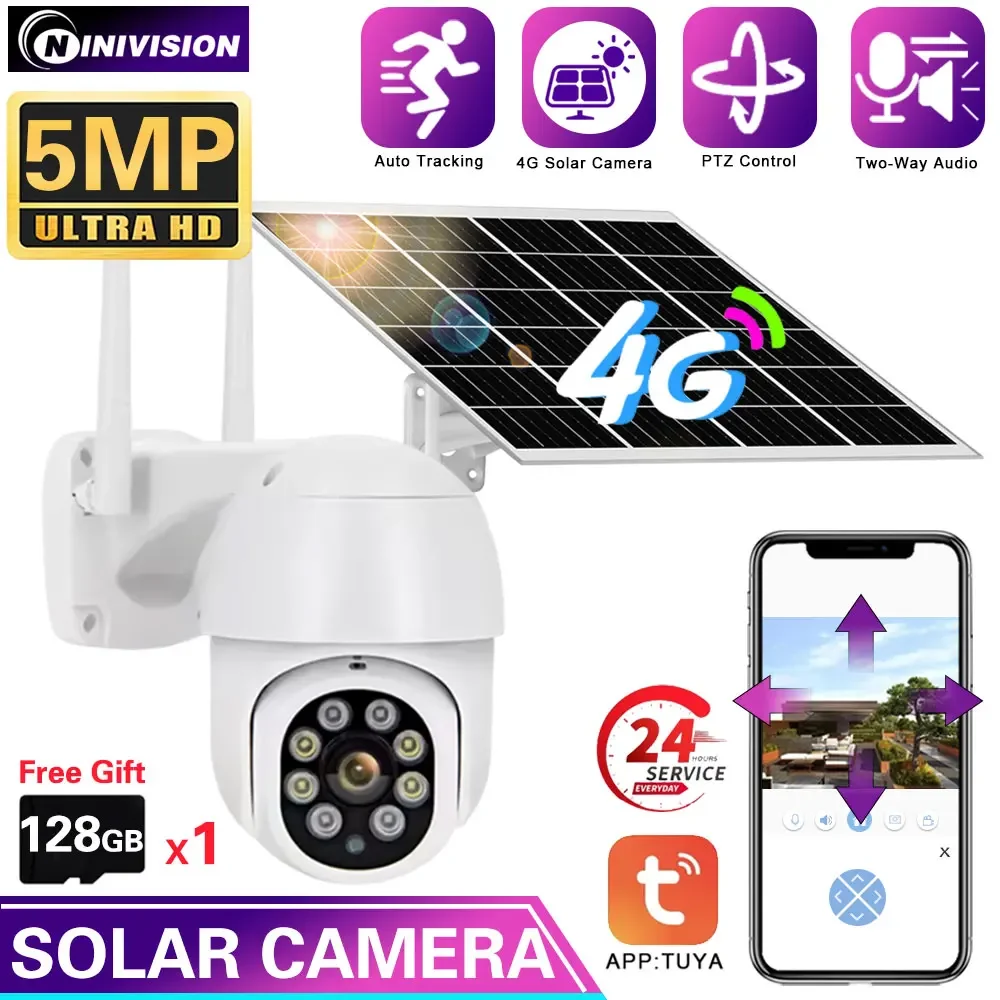 

5MP 4G SIM Card slot Solar Camera PTZ Outdoor PIR Detection Night Vision CCTV Solar Battery Powered Security IP Camera Tuya APP