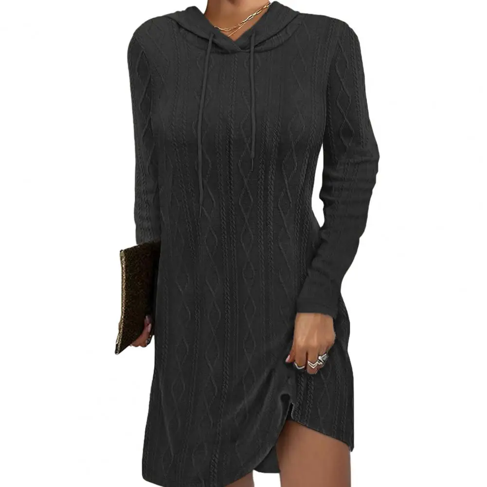 Autumn Dress Women Hooded Long Sleeve Drawstring Geometric Texture Solid Color Knitted Elastic Mini Dress vestido feminino
Autumn Dress Women Hooded Long Sleeve Drawstring Geometric Texture Solid Color Knitted Elastic Mini Dress vestido feminino