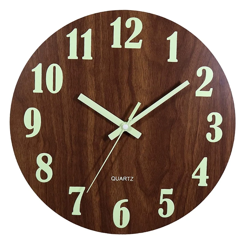 

Luminous Wall Clock,12 Inch Wooden Silent Non-Ticking Kitchen Wall Clocks For Indoor/Outdoor Living Room