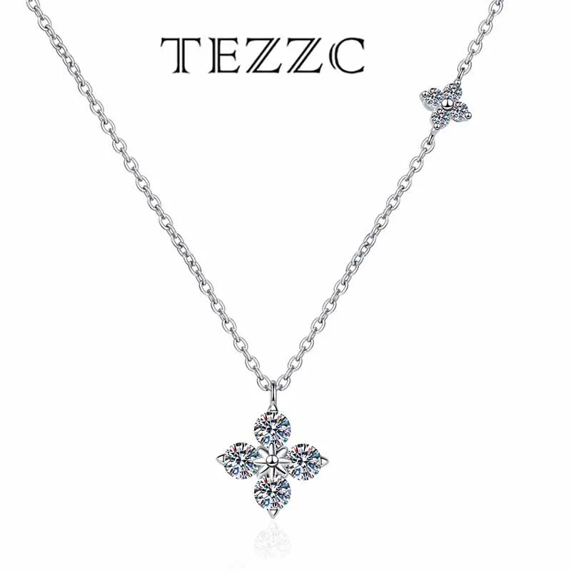 

Tezzc S925 Sterling Silver Moissanite Pendant Necklace for women High-end Four-leaf Clover Clavicle Chain 1.2 Carat Fine Jewelry