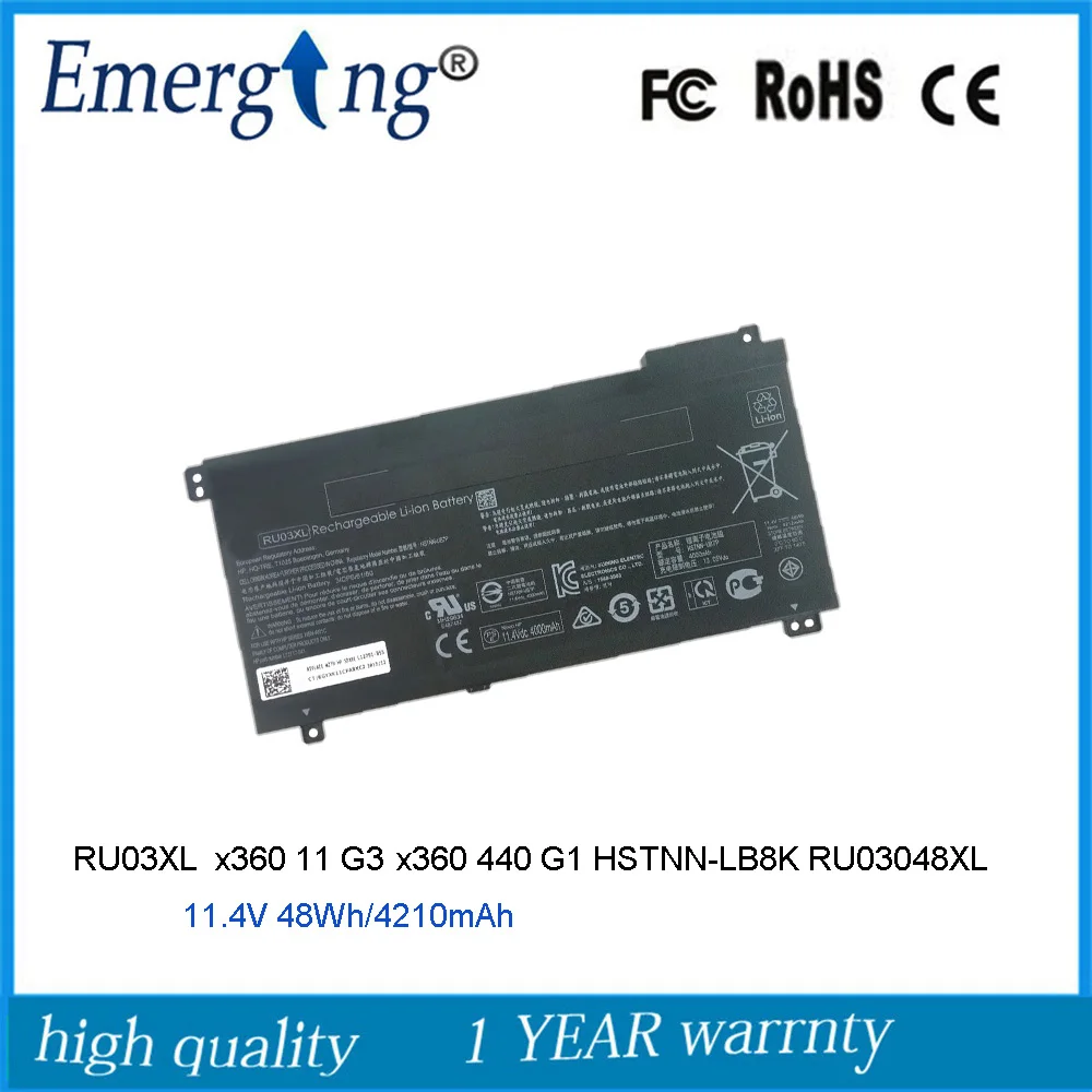 11.4V 48Wh RU03XL New Battery for HP ProBook x360 11 G3 440 G1 HSTNN-UB7P LB8K L12717-171
11.4V 48Wh RU03XL New Battery for HP ProBook x360 11 G3 440 G1 HSTNN-UB7P LB8K L12717-171