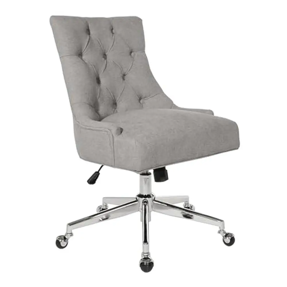 Plush Armless Office Chair Tufted Back Chrome Base Adjustable Height Rolling Fog Gray 21.75”W x 27.25”D 35.5-39.5”H Steel Frame
Plush Armless Office Chair Tufted Back Chrome Base Adjustable Height Rolling Fog Gray 21.75”W x 27.25”D 35.5-39.5”H Steel Frame