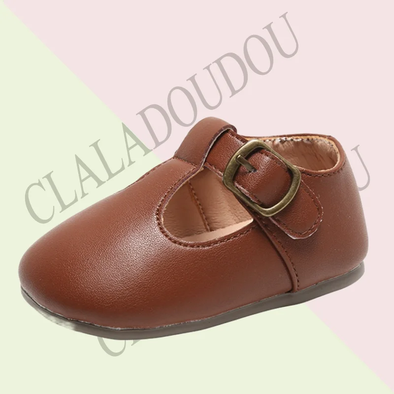 

Claladoudou Toddler Spring Shoes Solid Brown Beige Strap Dress Shoes For First Birthday Party Wedding 0-3years Flats Walkers