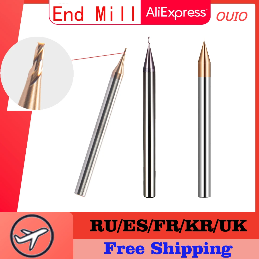 OUIO HRC55 Micro Carbide End Mill 2 Flutes 0.2-0.9mm TiAIN Micro Flat 4mm Shank Milling Cutter Carbide CNC Engraving Aluminum
OUIO HRC55 Micro Carbide End Mill 2 Flutes 0.2-0.9mm TiAIN Micro Flat 4mm Shank Milling Cutter Carbide CNC Engraving Aluminum