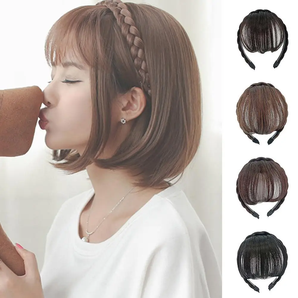 

Synthetic Fake Bangs Hairband Hair Extension Fake Fringe Natural Hair Clip For Women Invisible Natural Braid Headband Bangs I7I7