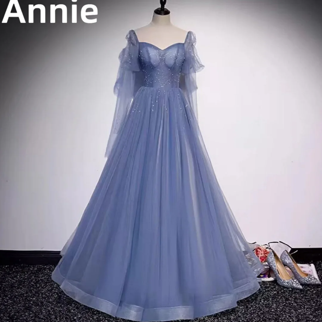 Annie Delicate Tulle Shimmering Beads Prom Dress Vestidos De Noche Blue Lace Long Sleeves A-line Corset Party Evening Dress
Annie Delicate Tulle Shimmering Beads Prom Dress Vestidos De Noche Blue Lace Long Sleeves A-line Corset Party Evening Dress