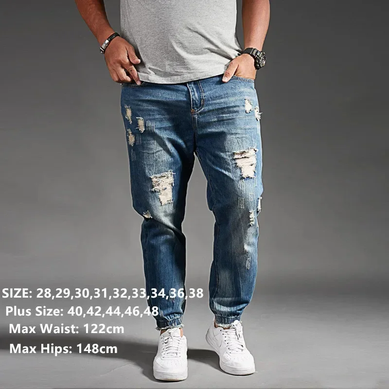 

Ripped Jeans For Men Blue Black Denim Mens Jean Homme Harem Hip Hop Plus Size Trousers 44 46 48 Uomo Fashions Jogger Pants