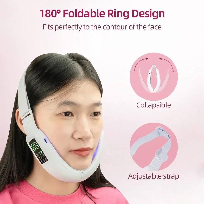 

Facial Lifting Device Photon Therapy LED Facial Slimming Vibration Massager Double Chin V Face Shaped Cheek Lift Belt Machine