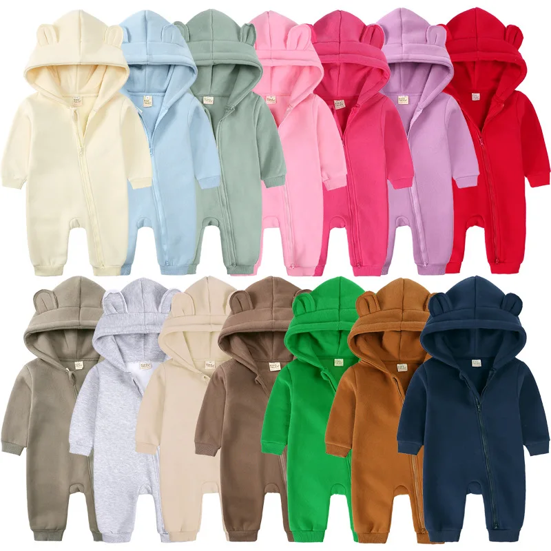 

Baby Jumpsuits Rompers Winter Hooded Outfit Hoodies One-pieces Growings Zipper Jumpers Boys Girls Newborn 59-90cm Ropa De Bebe
