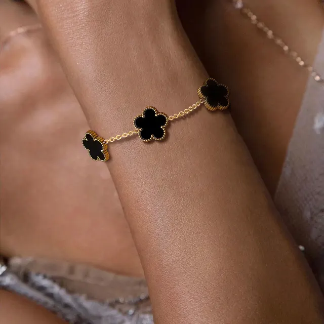 Vnox-Bracelet Everver en acier inoxydable pour femme, bracelets à breloques fleur à cinq feuilles, bijoux porte-bonheur de luxe, cadeau de fête, 13mm 2