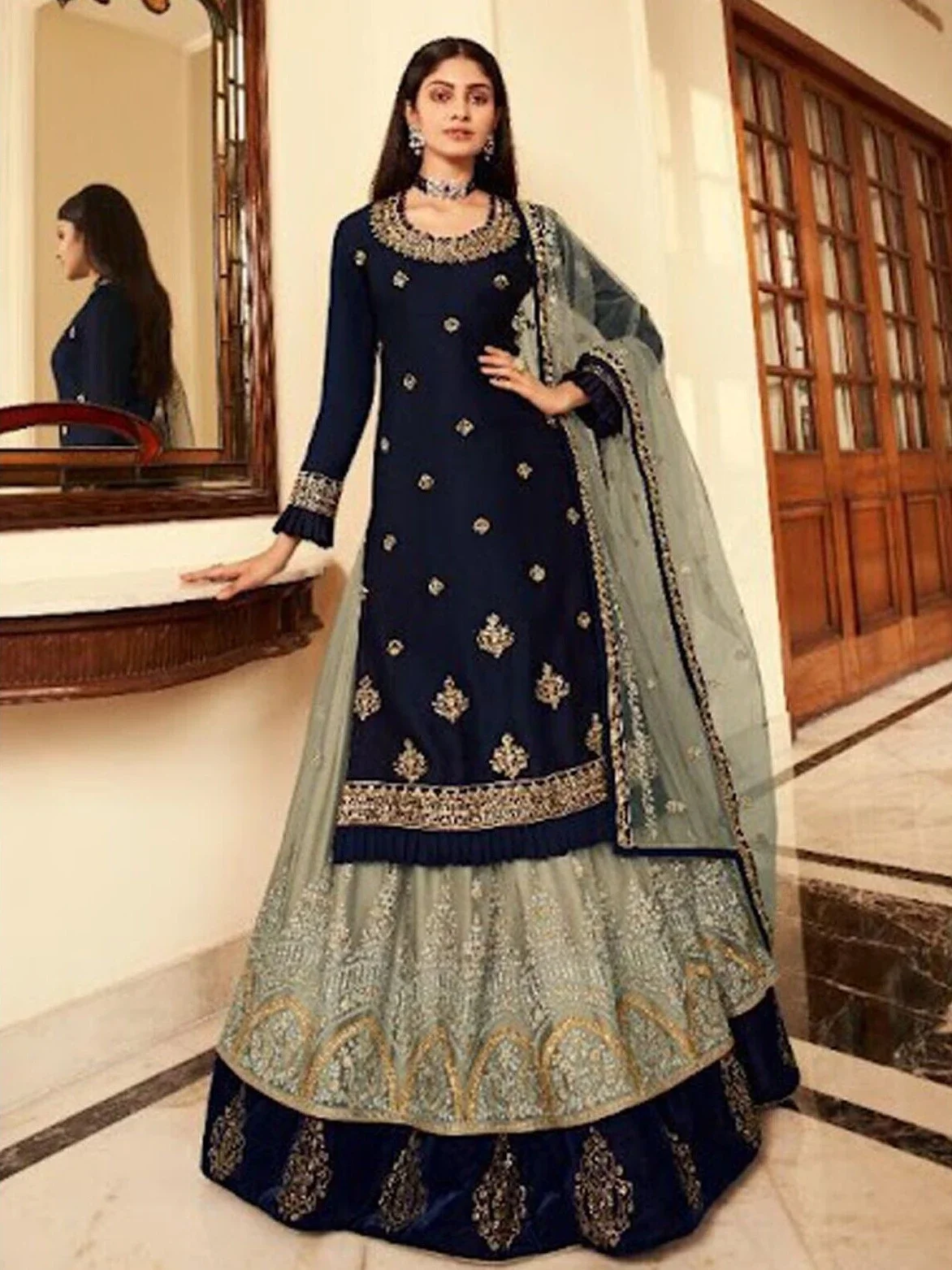 

Women Kurtas Suit Dark Blue Kameez Salwar Traditional Style Heavy Lehenga Choli