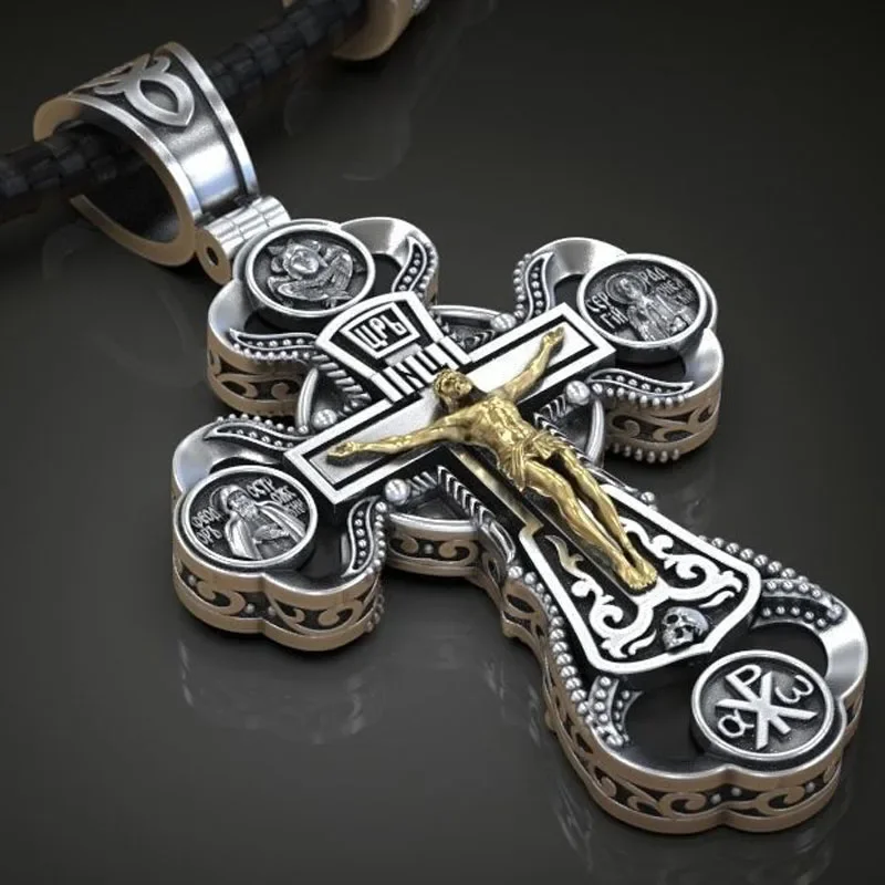 

23g Long Big 3D Cross Orthodox Christianity Saints Virgin Mary Holy Trinity Pendant 925 SOLID STERLING Silver High Trendy