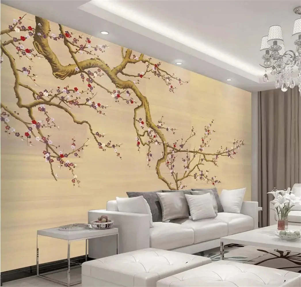 

Beibehang современные новые китайские цветные чернила Слива фон для телевизора 3d обои лаунж Ресторан обои фрески