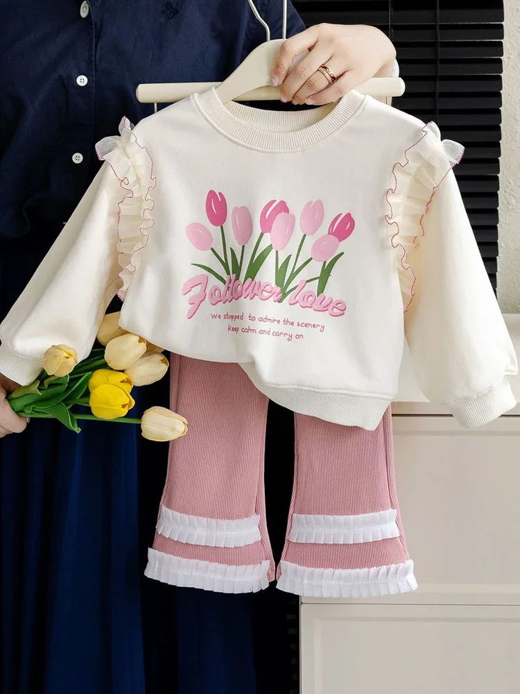 

Комплект детской одежды, комплект из двух предметов на весну и осень для девочек, детский топ и низ, одежда для маленьких девочек