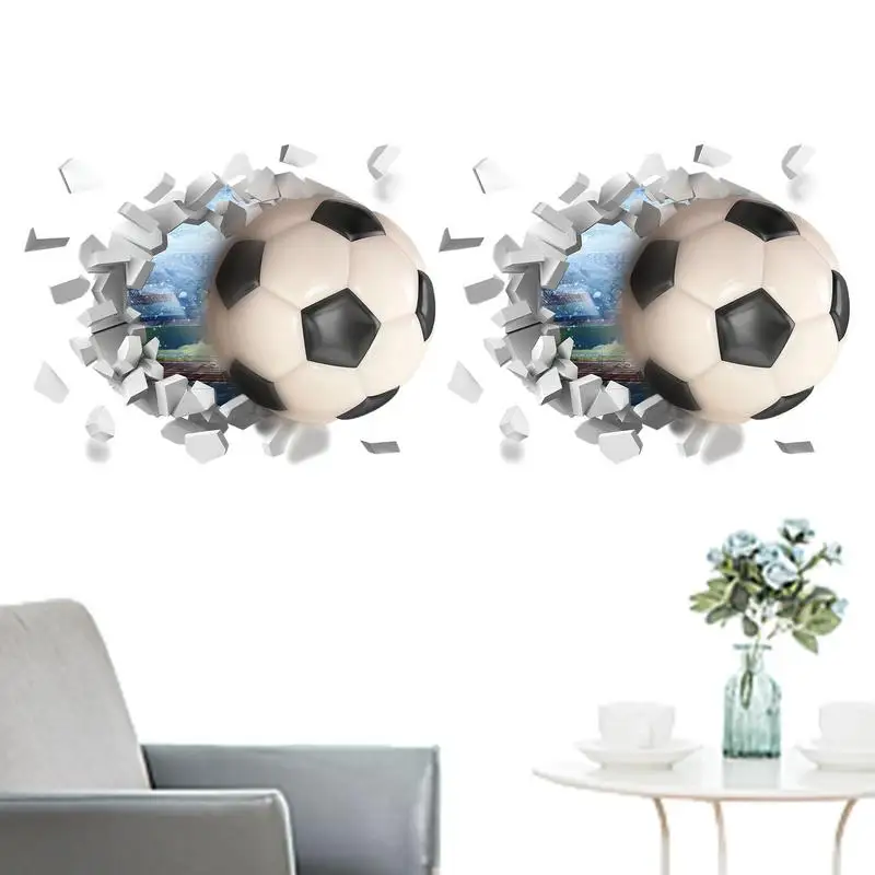 

Soccer Wallpaper 3D Football Broken Wall Art Wall Hole View Home Decal Self-Adhesive Removable Decors Print Poster Decorative