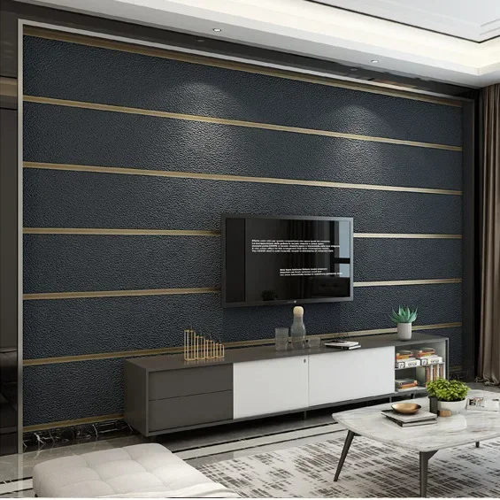 

Modern and simple deerskin pile wallpaper living room 3D film horizontal bar vertical stripe bedroom TV background wallpaper