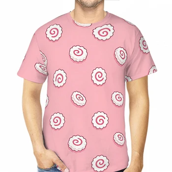 남성용 귀여운 핑크 나루토마키 3D 프린트 티셔츠, 통기성 레트로 반팔 폴리에스터, 하라주쿠 O넥 상의, 스트리트웨어