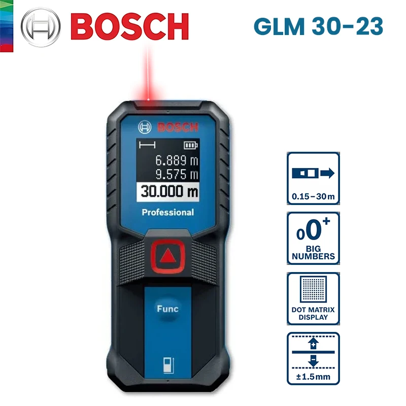 Bosch Laser Rangefinder GLM30-23 Digital Laser Distance Meter 30M Range High Precision Laser Tape Area Measure Measurement Tools
Bosch Laser Rangefinder GLM30-23 Digital Laser Distance Meter 30M Range High Precision Laser Tape Area Measure Measurement Tools
